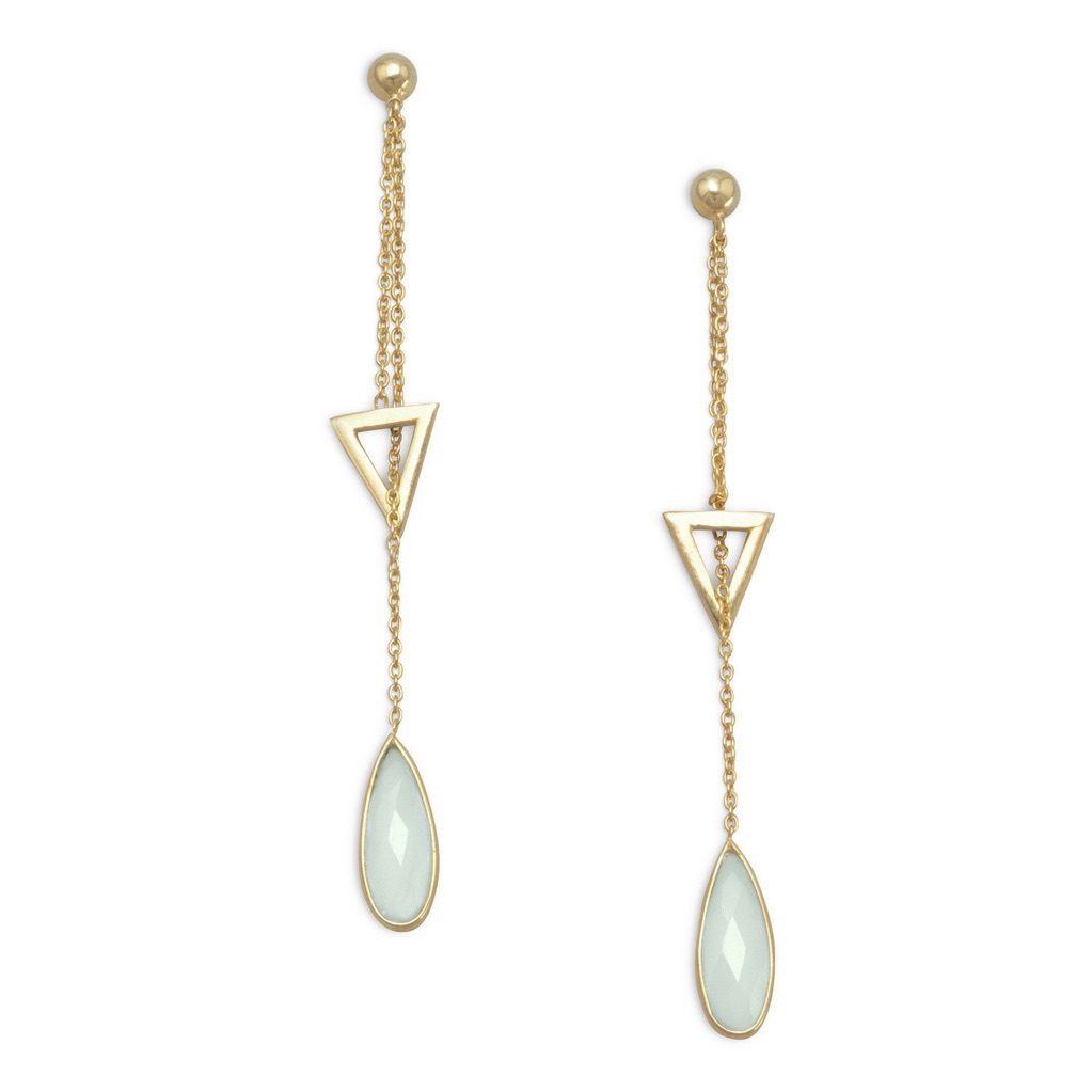 14 Kt Gold Plated Lariat Earrings Chalcedony Drop
